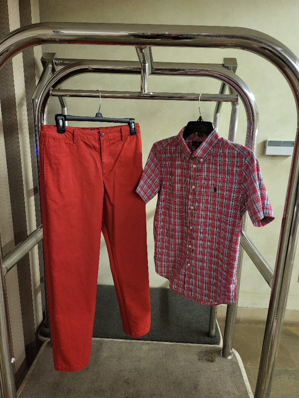 Ralph Lauren red dress pants and plaid top top